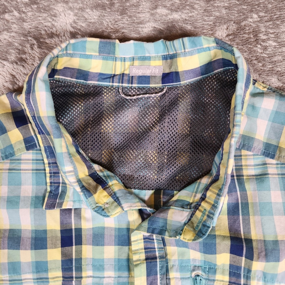 Columbia Shirt Men's Battle Ridge Short Sleeve Button‎ Front Green Yellow Plaid - Picture 4 of 15